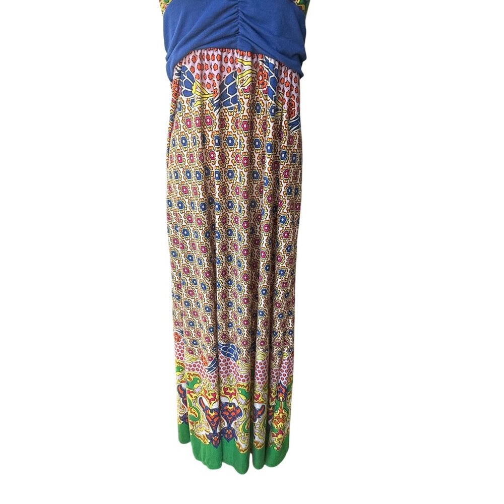 Mon Amie Boho Babydoll Halter Maxi Dress Size L Patchwork Art To Wear Artsy - Picture 3 of 10